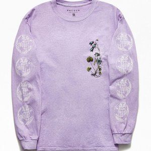 PacSun "Save The World" Long Sleeve Crew T-Shirt, Men's Size S - Lavender